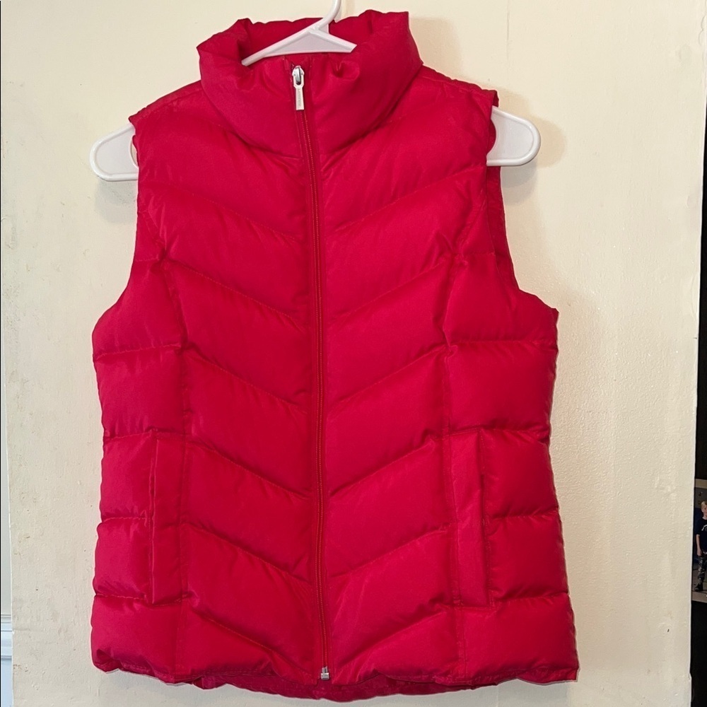 Women's Lands End Red Puffer Vest 80% Down 20% Feathers Size XS